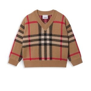 Authentic Burberry Boy's Denny Check Intarsia Wool-Cashmere Sweater-6y